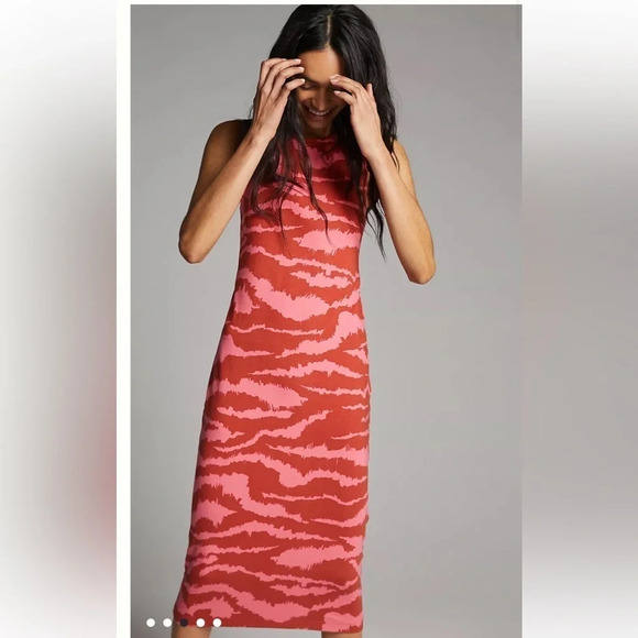 COREY LYNN CALTER ANTHROPOLOGIE Nicolette Pink and Red Midi Sleeveless Dress - Picture 4 of 9